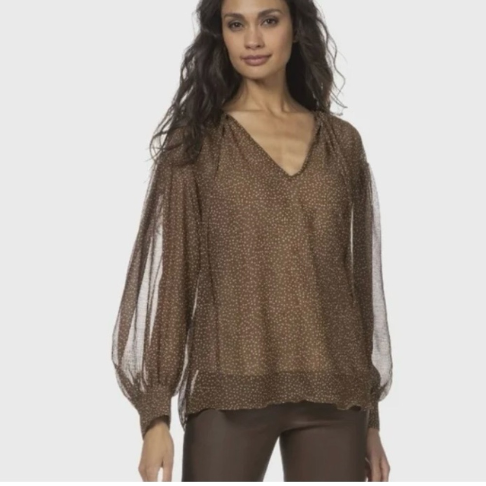 Vince Sheer Starry Dot Shirred Neck Blouse Verona Polka Dots